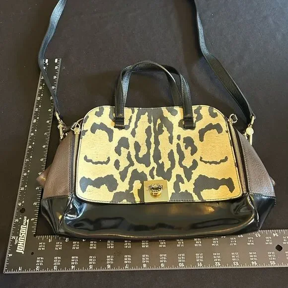 FURLA Leopard Print Black and Brown Handbag Good Condition - Picture 3 of 12